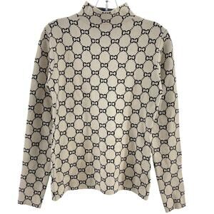 Jolio & Co Cream & Black All-Over Print Knit Mock Neck Sweater Women’s S NWT